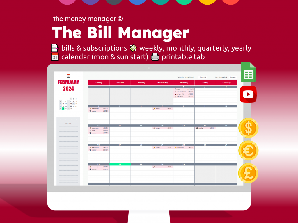 The Bill Manager (Dark Theme) - Google Sheets Spreadsheet