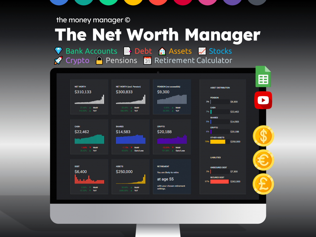 The Net Worth Manager (Dark Theme) - Google Sheets Spreadsheet